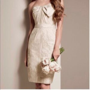 Vera Wang White Double Weave Matalasse Bow Strapless Dress